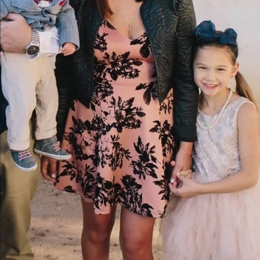 Coral Mini Dress With Velvet Floral